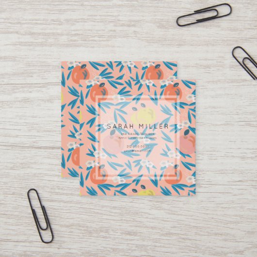 Roze Appel Bloempatroon Leraar SQ Visitekaartje (Voorkant / Achterkant in situ)