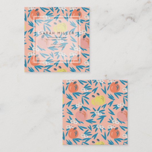 Roze Appel Bloempatroon Leraar SQ Visitekaartje (Voorkant / Achterkant)