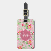 Roze appel bloesem met monogram bagagelabel (Voorkant verticaal)