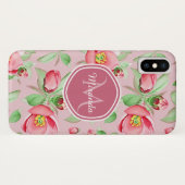 Roze appel bloesem met monogram Case-Mate iPhone case (Achterkant (horizontaal))