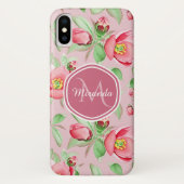 Roze appel bloesem met monogram Case-Mate iPhone case (Achterkant)