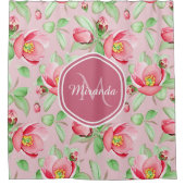Roze appel bloesem met monogram douchegordijn (Voorkant)