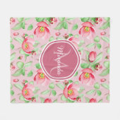 Roze appel bloesem met monogram fleece deken (Voorkant (Horizontaal))