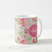 Roze appel bloesem met monogram koffiemok (Voorkant rechts)