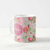 Roze appel bloesem met monogram koffiemok (Voorkant links)