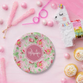 Roze appel bloesem met monogram papieren bordje (Feest)