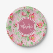 Roze appel bloesem met monogram papieren bordje (Voorkant)