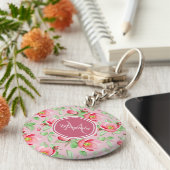 Roze appel bloesem met monogram sleutelhanger (Zijkant)