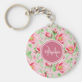 Roze appel bloesem met monogram sleutelhanger