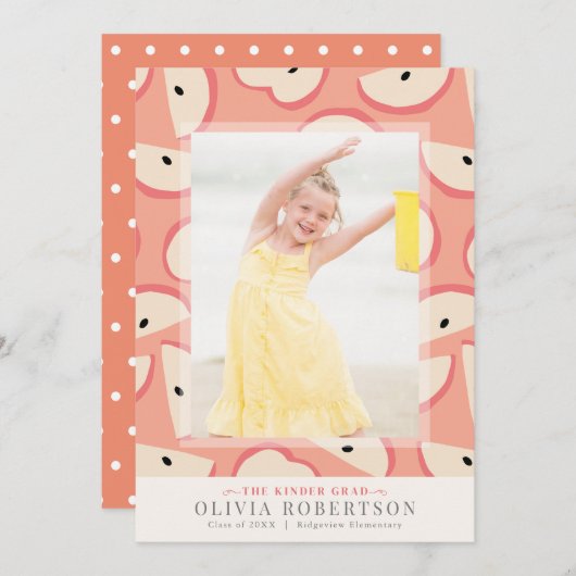 Roze appel meisje foto Afstuderen aankondiging (Voorkant / Achterkant)