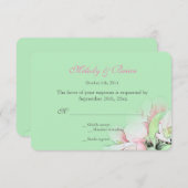 Roze appelbloemen in de groene rsvp bruiloft (Voorkant / Achterkant)