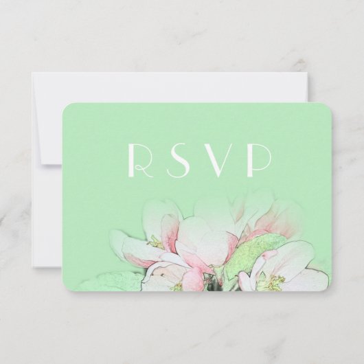 Roze appelbloemen in de groene rsvp bruiloft (Achterkant)