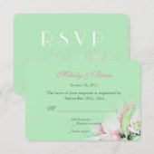 Roze appelbloemen in de groene rsvp bruiloft kaartje (Voorkant / Achterkant)