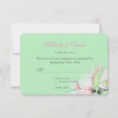Roze appelbloemen in de groene rsvp bruiloft kaartje (Voorkant)