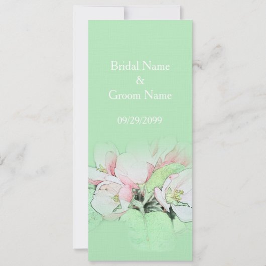 Roze appelbloemen voor de groene bruiloft kaart (Achterkant)