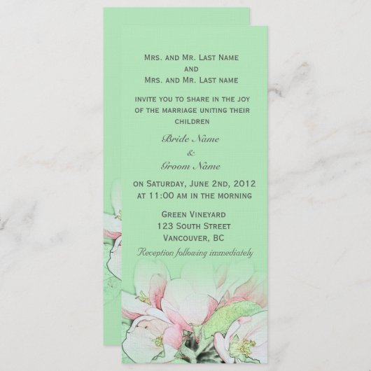 Roze appelbloemen voor de groene bruiloft kaart (Voorkant / Achterkant)