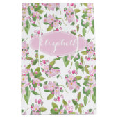 Roze appelbloesem bloemmotief op wit medium cadeauzakje (Voorkant)