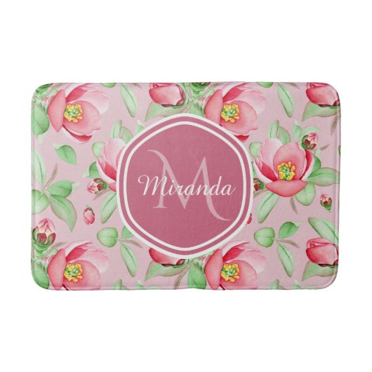 Roze Appelbloesem Monogram Badmat (Voorkant)