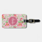Roze Appelbloesem Monogram Bagagelabel (Voorkant horizontaal)