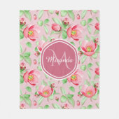 Roze Appelbloesem Monogram Fleece Deken (Voorkant)