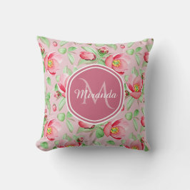 Roze Appelbloesem Monogram Kussen