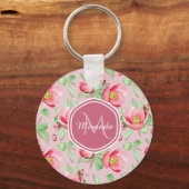 Roze Appelbloesem Monogram Sleutelhanger (Voorkant)