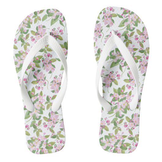  roze appelbloesem op witte achtergrond teenslippers (Voetbed)