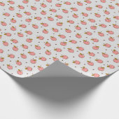 Roze appels en hartjes op een grijze achtergrond cadeaupapier (Hoek)