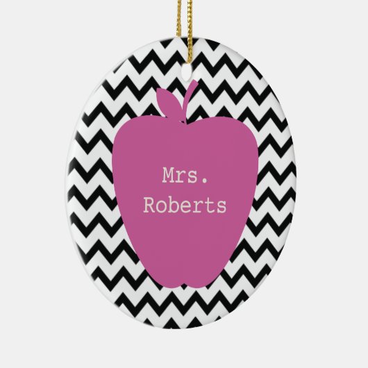 Roze Apple Black Chevron leraar Keramisch Ornament (Rechts)
