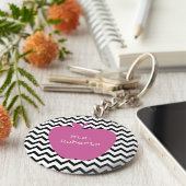 Roze Apple Black Chevron leraar Sleutelhanger (Zijkant)