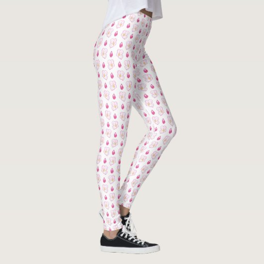Roze Apple Blossom Buds en Flowers op wit Leggings (Rechts)