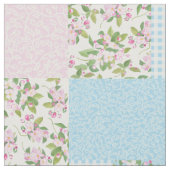 Roze Apple Blossom Floral en Check Faux Patchwork Stof (Close Up)