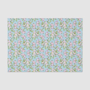 Roze Apple Blossom Floral Pattern on Sky Blue Tissuepapier