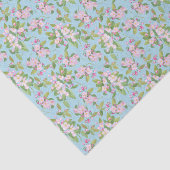 Roze Apple Blossom Floral Pattern on Sky Blue Tissuepapier (Detail)