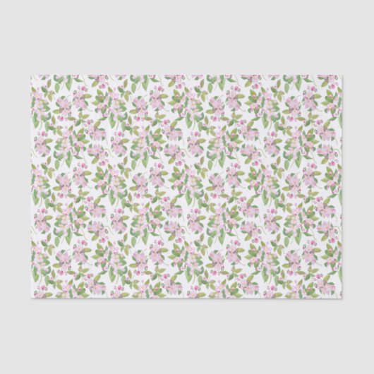 Roze Apple Blossom Floral Pattern on White Tissuepapier (Voorkant)