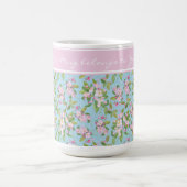 Roze Apple Blossom op Sky Blue, Roze Band voor Naa Koffiemok (Center)