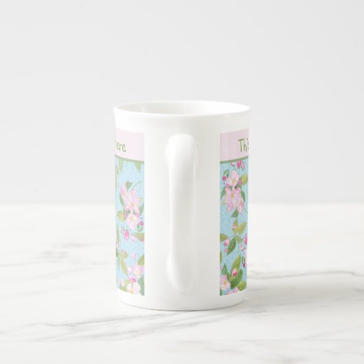 Roze Apple Blossom Pattern en Roze band Porselein Kop (Achterkant)