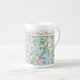 Roze Apple Blossom Pattern en Roze band Porselein Kop