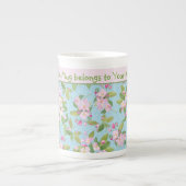 Roze Apple Blossom Pattern en Roze band Porselein Kop (Voorkant)