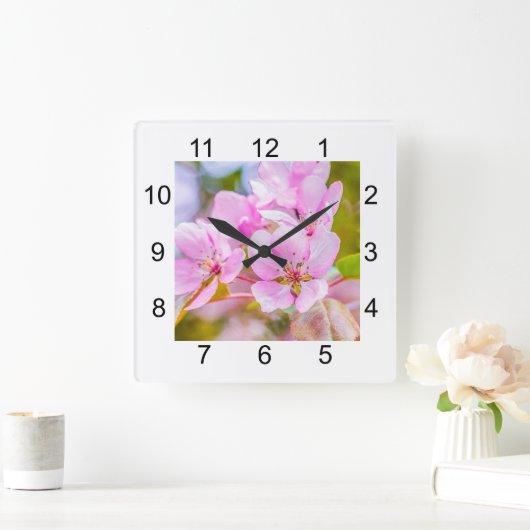 Roze Apple Blossom Vierkante Klok (Huis)