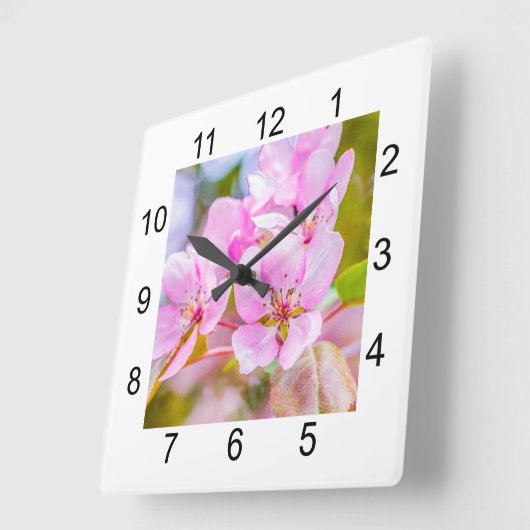 Roze Apple Blossom Vierkante Klok (Hoek)
