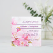 Roze Apple Blossoms Verjaardagsfeestje Uitnodiging (Staand voorkant)