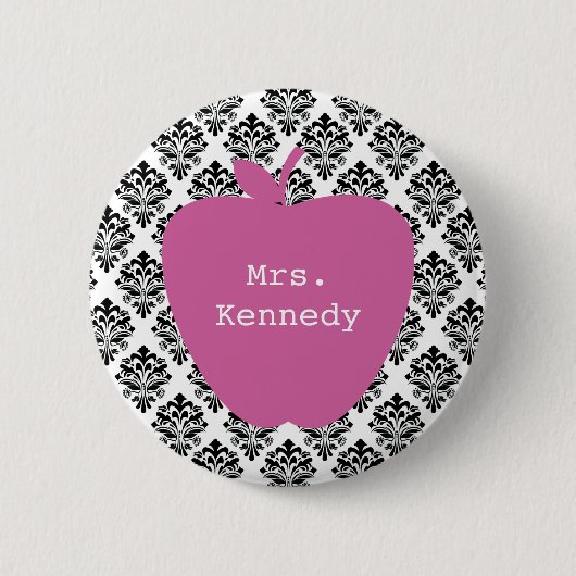 Roze Apple Damask-leraar Ronde Button 5,7 Cm (Voorkant)