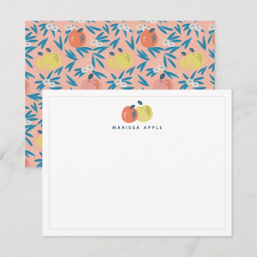 Roze Apple Floral Teacher Stationery Note Kaart Notitiekaartje (Voorkant / Achterkant)