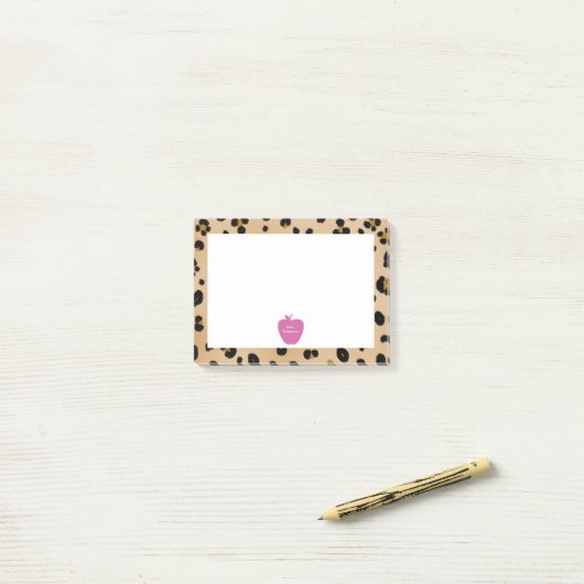 Roze Apple Leopard Print Teacher Post-it® notes (Op bureau)