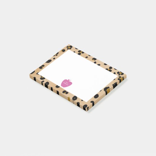 Roze Apple Leopard Print Teacher Post-it® notes (Schuin)