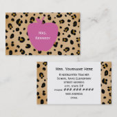Roze Apple Leopard Print Teacher Visitekaartje (Voorkant / Achterkant)