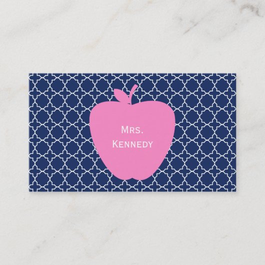 Roze Apple Navy Quatrefoil Visitekaartje (Voorkant)