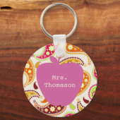 Roze Apple Paisley-leraar Sleutelhanger (Voorkant)