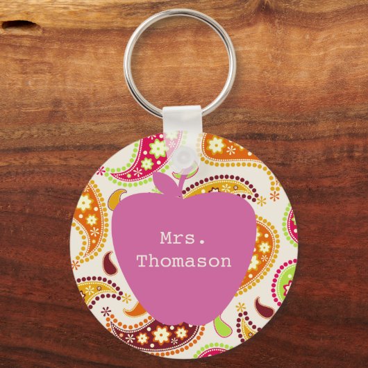 Roze Apple Paisley-leraar Sleutelhanger (Voorkant)